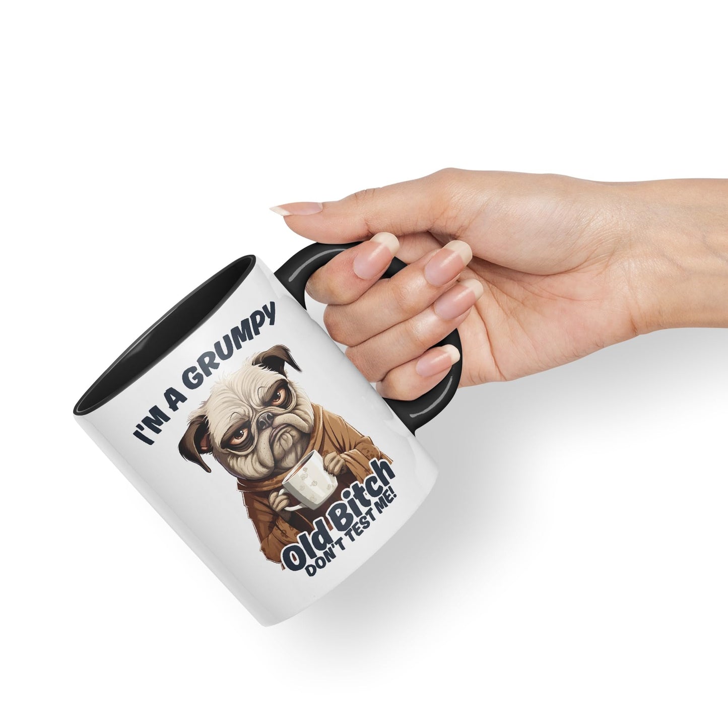 I'm A Grumpy Old Bitch Don’t Test me! Joke sarkasm Sarcastic Ceramic Coloured Mug Cup for Tea Coffee Hot Brew 330ml 11Oz Gift