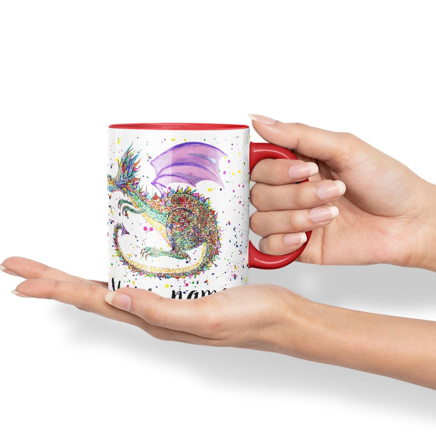 Personalised with Your Text Mythical Dragon Lizard Reptile Watercolour Art Coloured Ceramic Mug Cup Gift 330ml 11oz Custom Work Office Tea Coffee