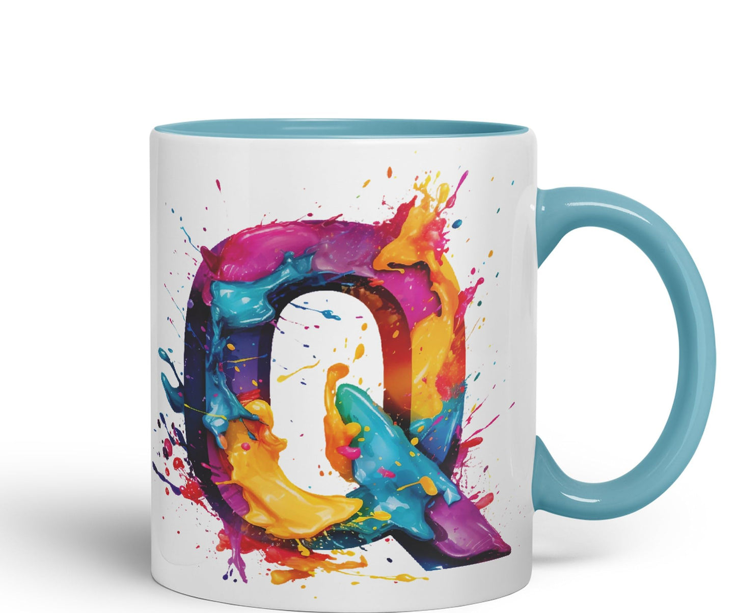 Letter Q mug, Alphabet Letter Q Monogram watercolour Ceramic Coloured Mug Cup for Tea Coffee Hot brew 330ml 11Oz Gift