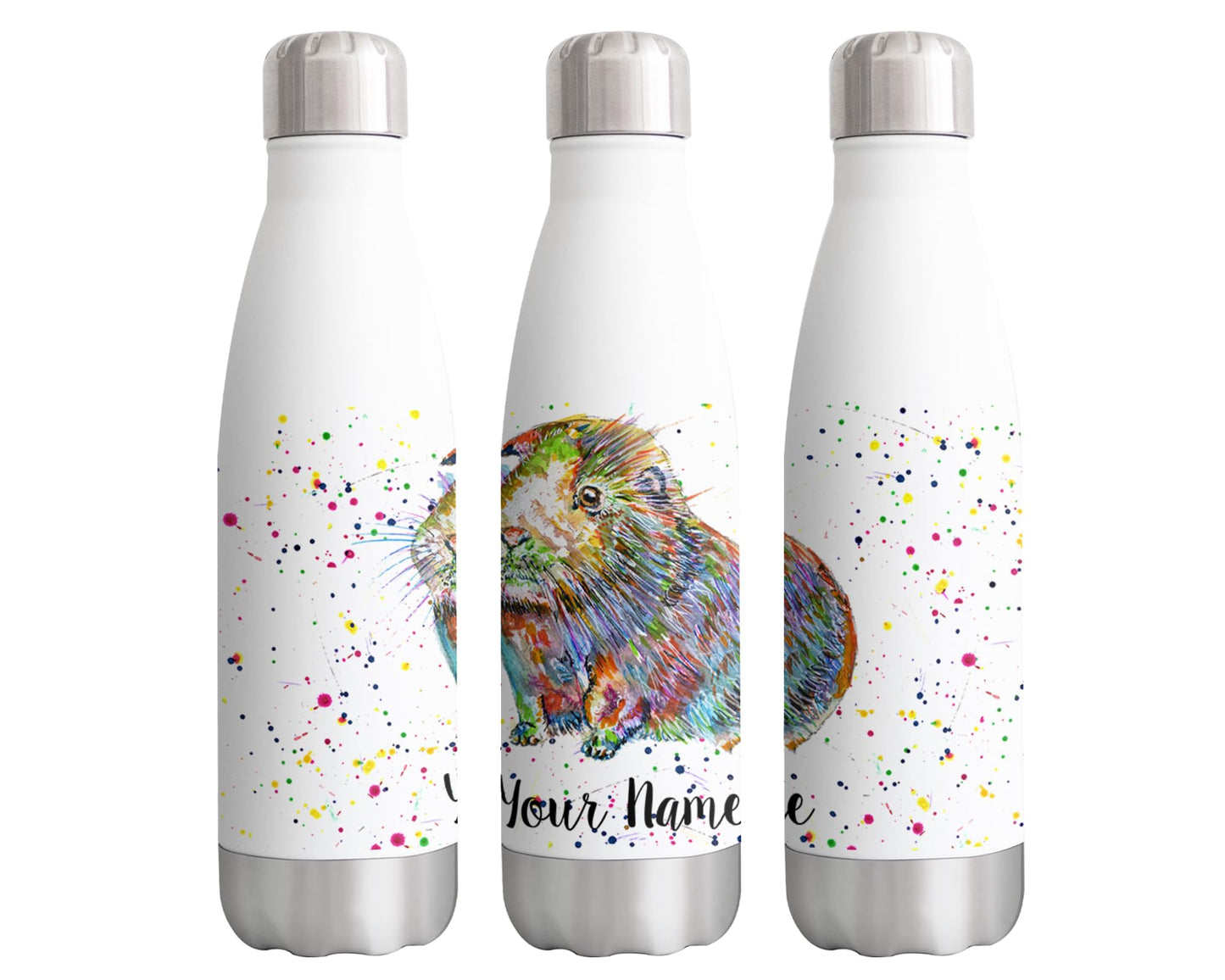 Guinea Pig Short Haired Personalised Custom Bottle with Your Text/Name Sausage pet Watercolour Animals Bottle Double Wall Insulated Stainless Steel Sport Drinks 500ml