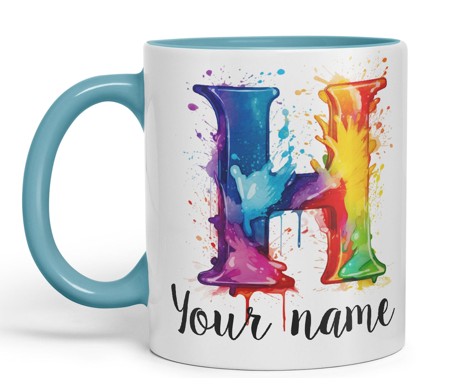 Personalised Letter H mug, Alphabet cusomized custom Letter H Monogram watercolour Ceramic Coloured Mug Cup for Tea Coffee Hot brew 330ml 11Oz Gift