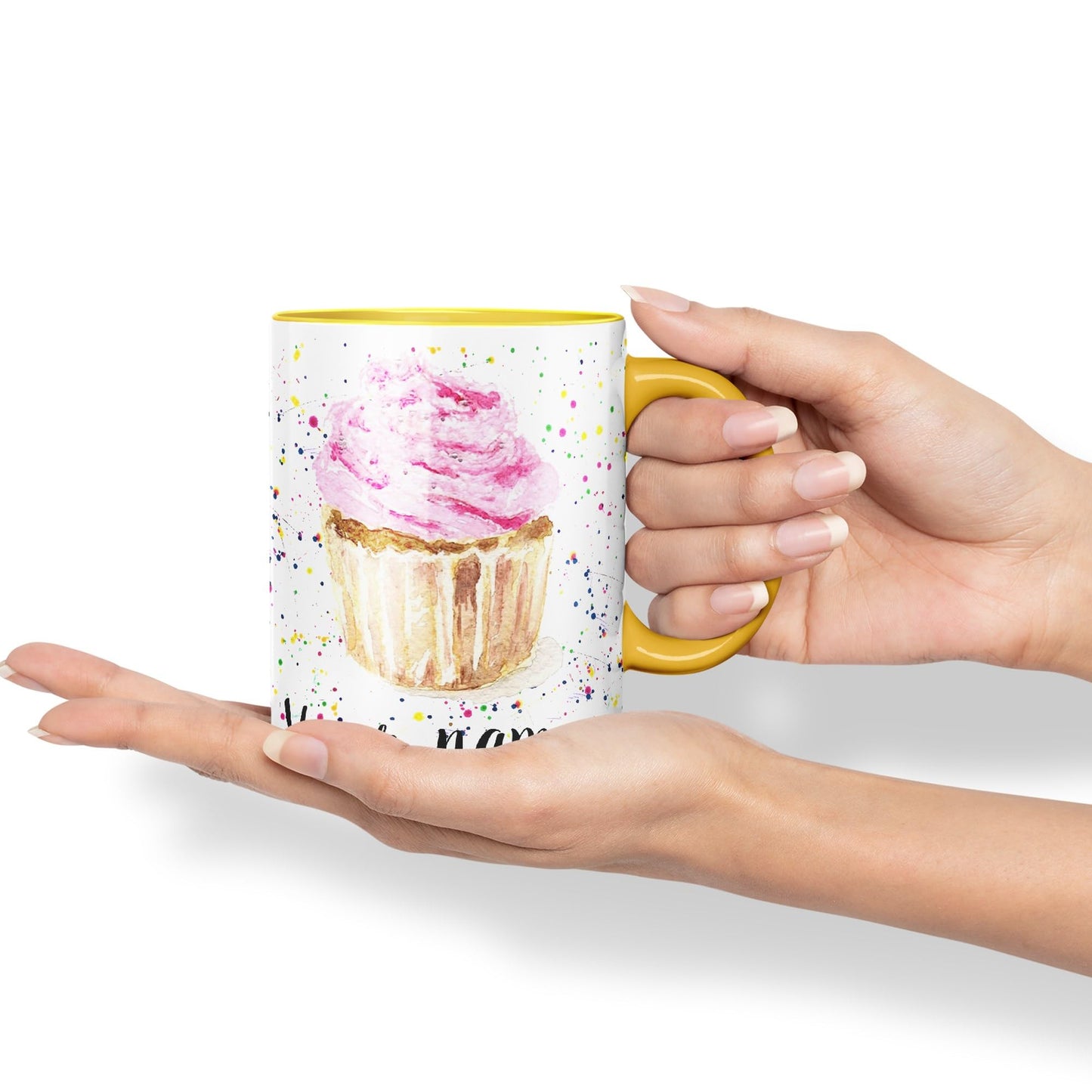 Vixar Personalised with Your Text Cupcake Cake Watercolour Art Coloured Ceramic Mug Cup Gift 330ml 11oz Custom Work Office Tea Coffee