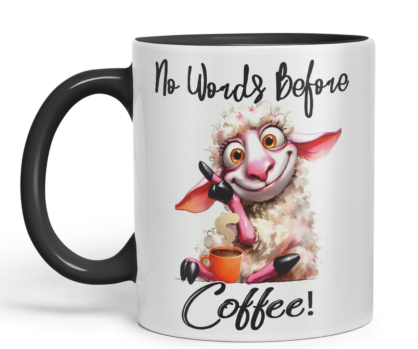 No Words Before Coffee! Sheep Joke sarkasm Sarcastic Ceramic Coloured Mug Cup for Tea Coffee Hot Brew 330ml 11Oz Gift