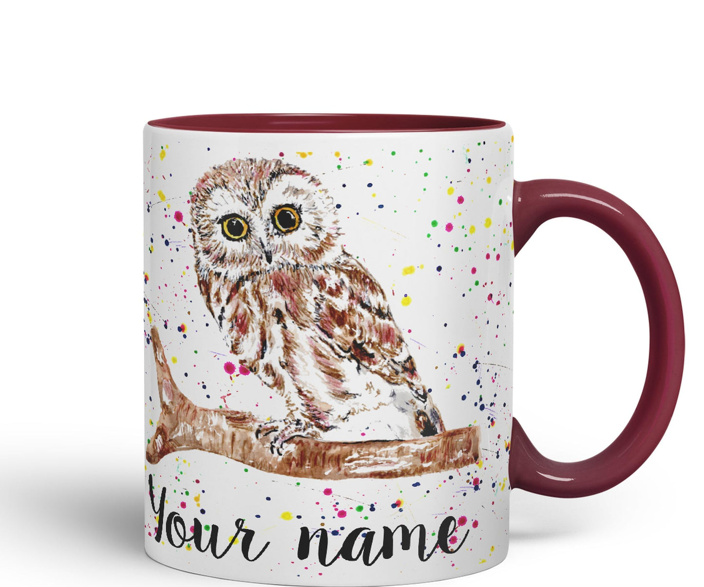 Vixar Personalised with Your Text Owl Bird Watercolour Art Coloured Ceramic Mug Cup Gift 330ml 11oz Custom Work Office Tea Coffee (O2)