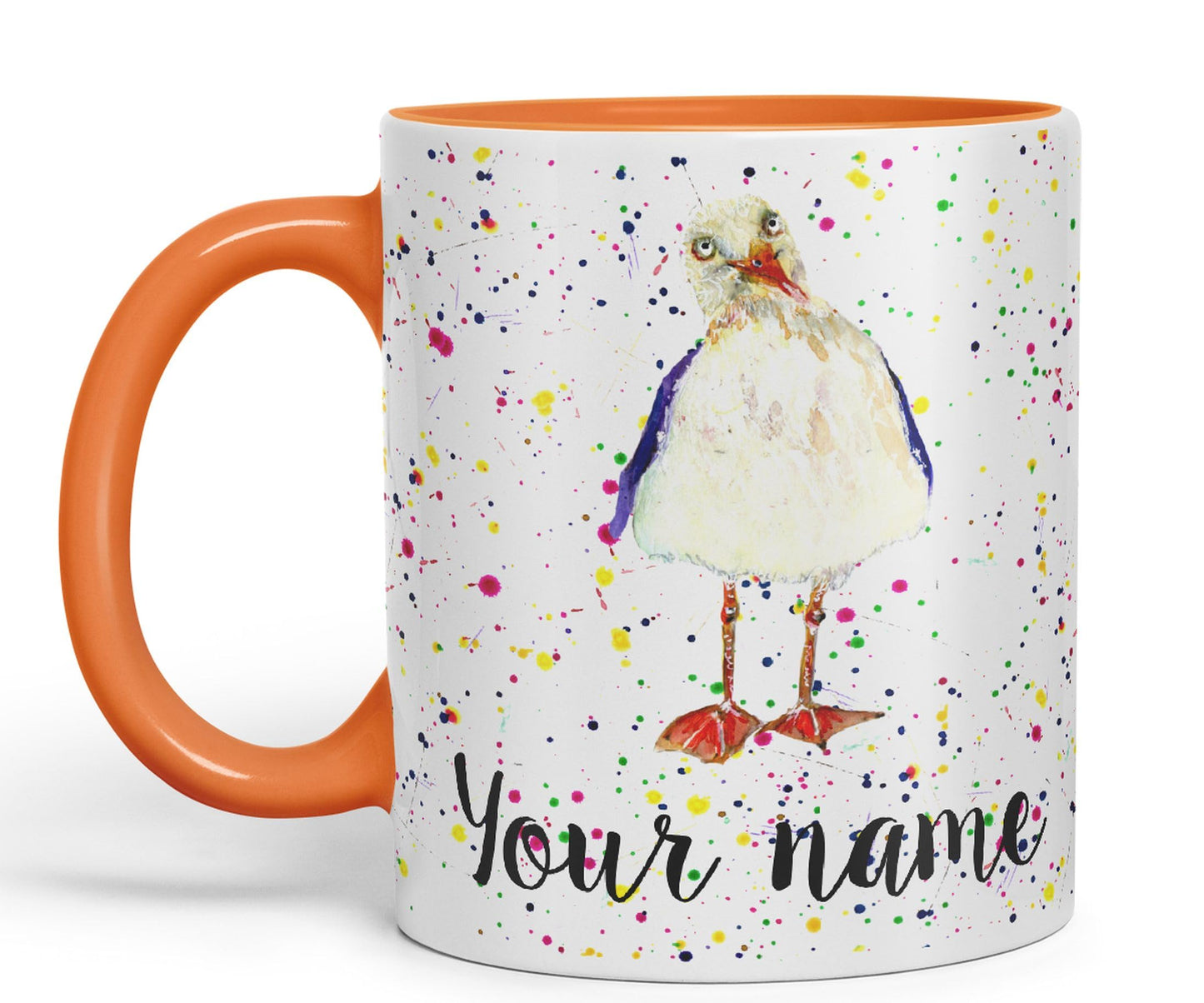 Personalised mug with Your Text name Seagull Sea Bird animals Watercolour Art Coloured Ceramic Mug Cup Gift 330ml 11oz Custom Work Office Tea Coffee