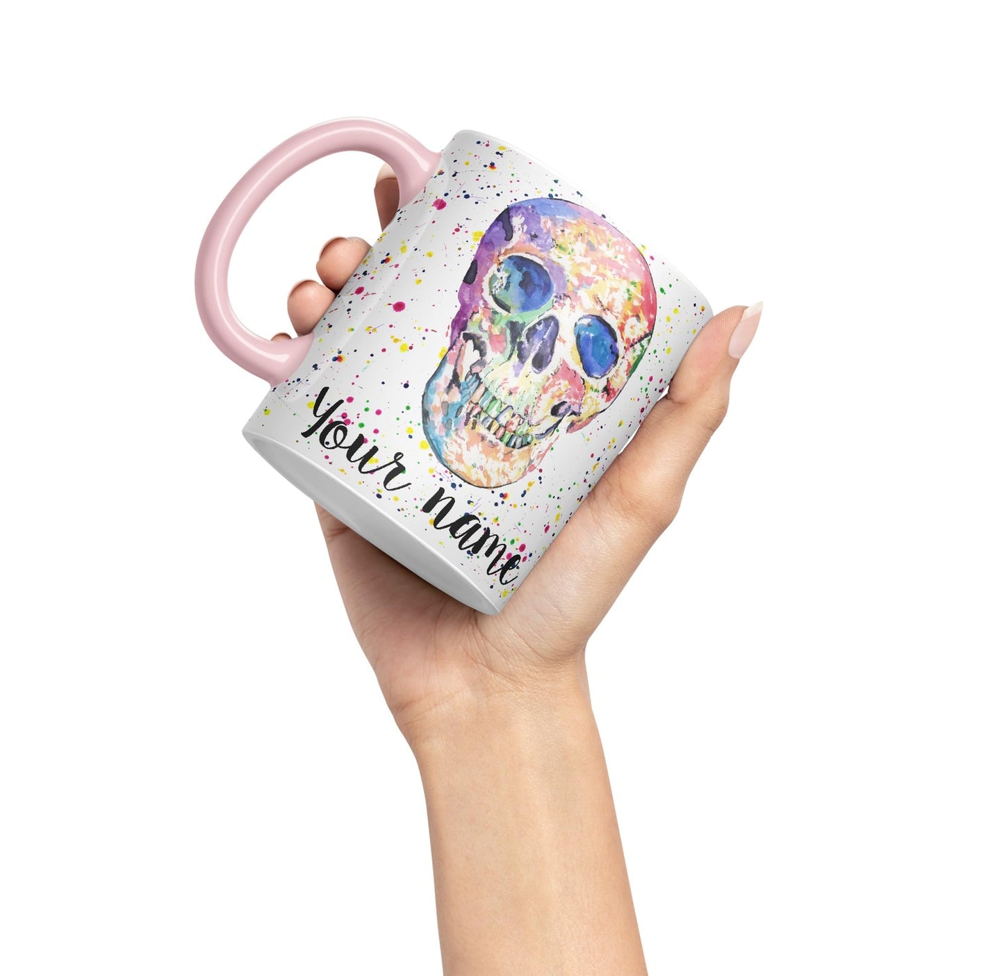 Vixar Personalised with Your Text Skull Front Art Coloured Ceramic Mug Cup Gift 330ml 11oz Custom Work Office Tea Coffee