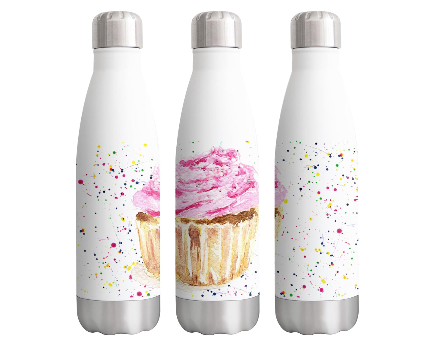 Vixar Cupcake cake pastry maker Watercolour Bottle double Wall insulated Stainless steel sport Drinks 500ml