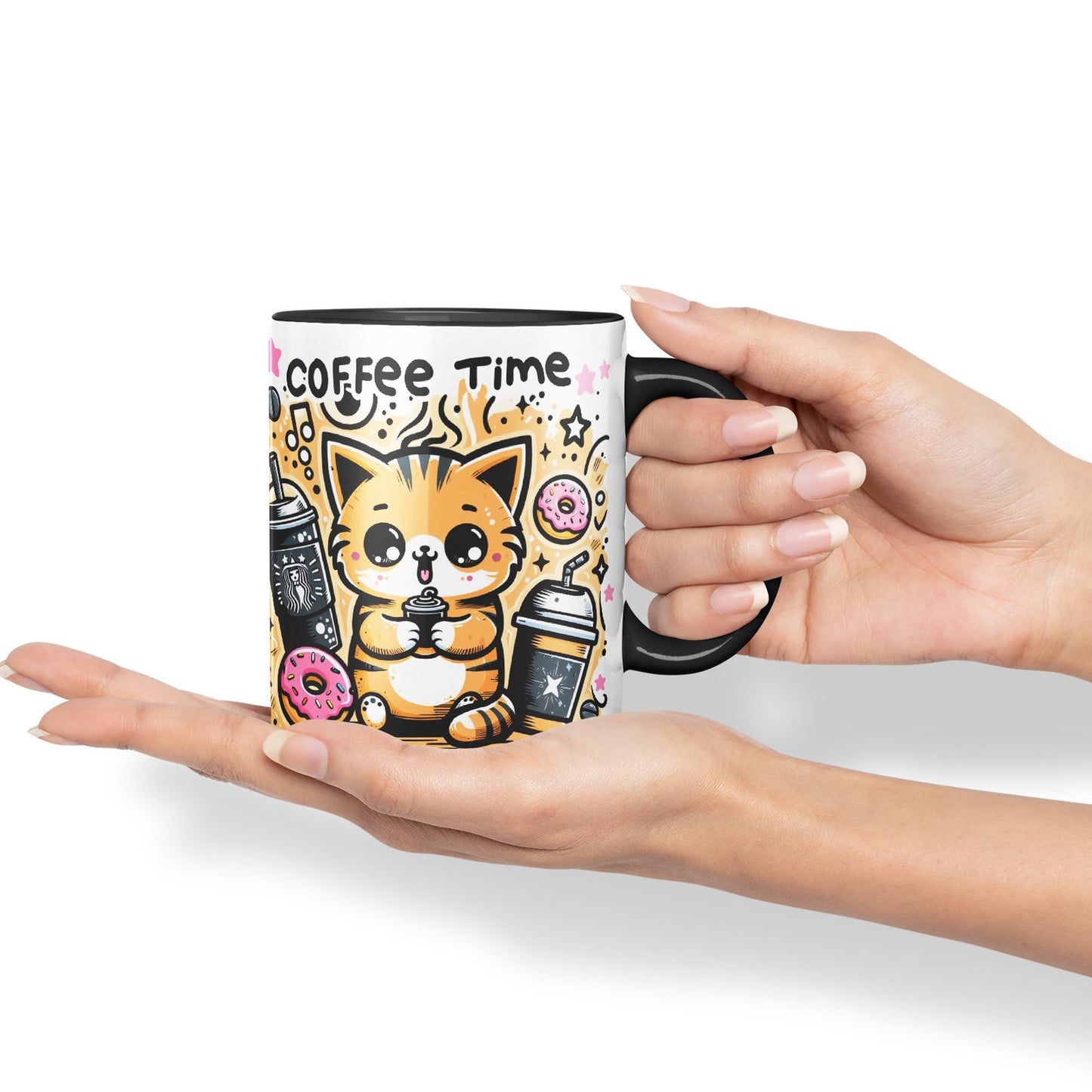 Coffee Time cat Kitten Joke sarkasm Sarcastic Ceramic Coloured Mug Cup for Tea Coffee Hot Brew 330ml 11Oz Gift V1Y