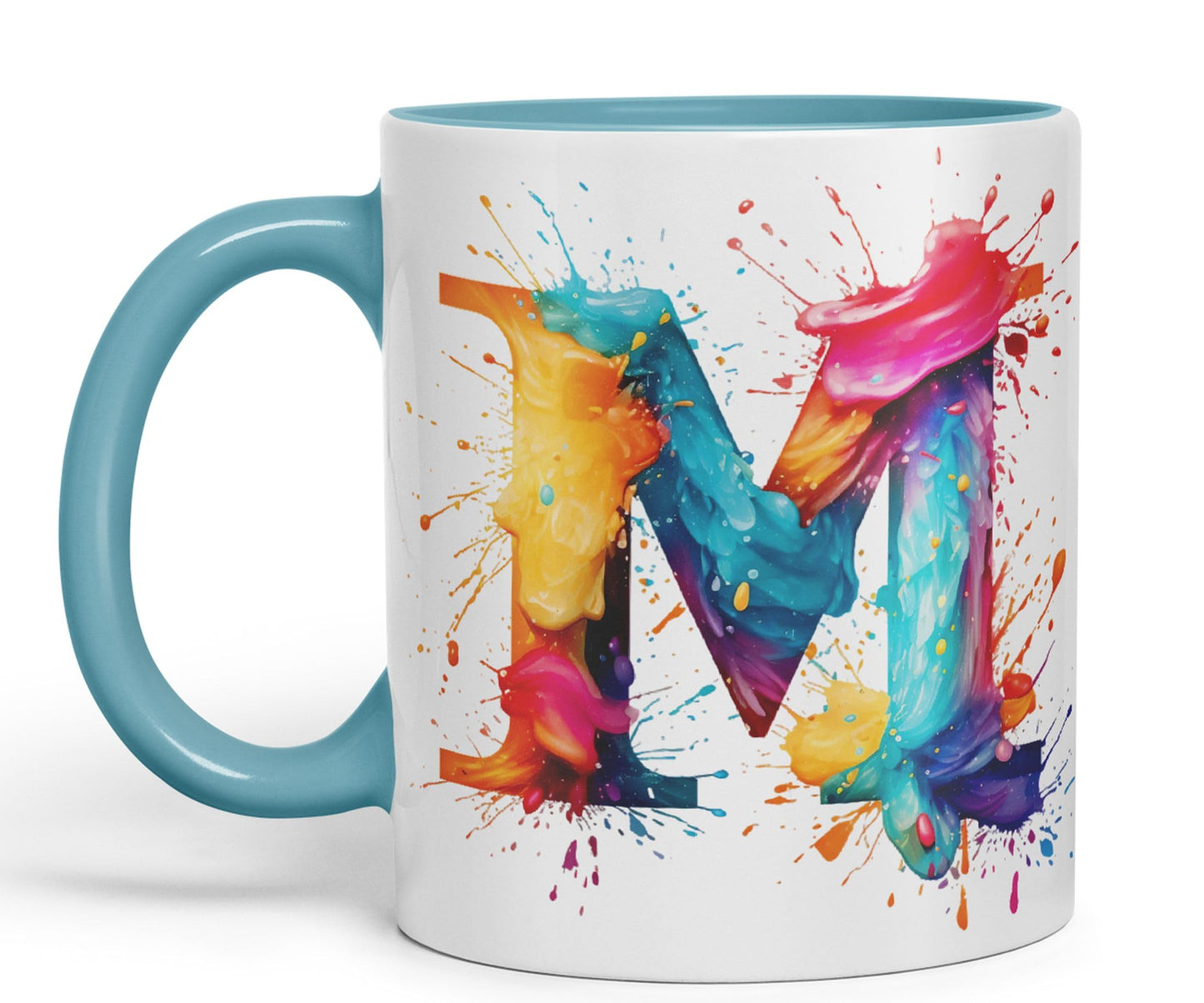 Letter M mug, Alphabet Letter M Monogram watercolour Ceramic Coloured Mug Cup for Tea Coffee Hot brew 330ml 11Oz Gift