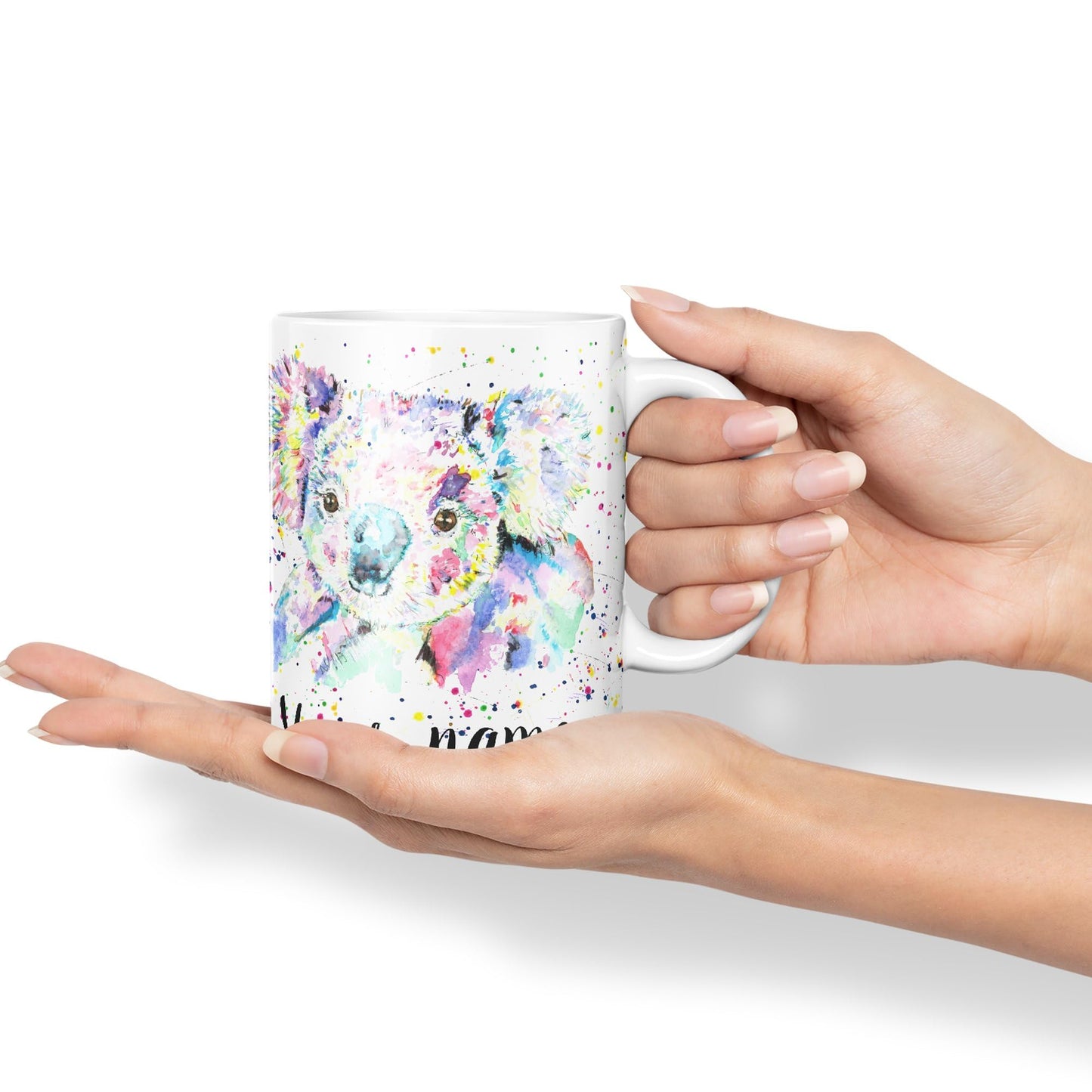 Vixar Personalised with Your Text Koala Bear Animals Watercolour Art Coloured Ceramic Mug Cup Gift 330ml 11oz Custom Work Office Tea Coffee