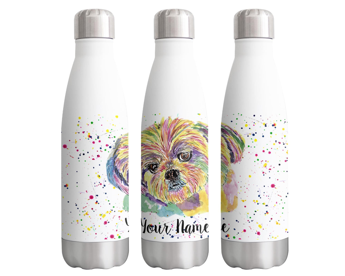 Vixar Shih tzu Personalised Custom Bottle with your Text/name Dog pet animals Watercolour Bottle Double Wall Insulated Stainless Steel Sport Drinks 500ml