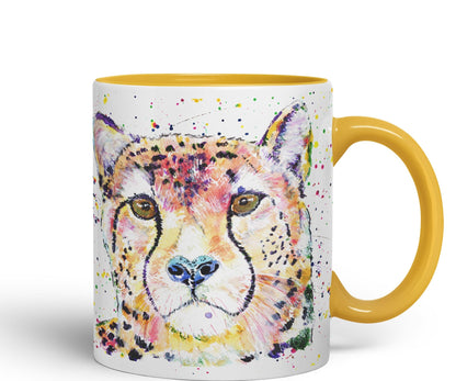 Cheatah Big Cat Safari animals Watercolour Ceramic Coloured Mug Cup for Tea Coffee Hot brew 330ml 11Oz Gift