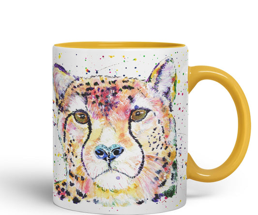 Cheatah Big Cat Safari animals Watercolour Ceramic Coloured Mug Cup for Tea Coffee Hot brew 330ml 11Oz Gift
