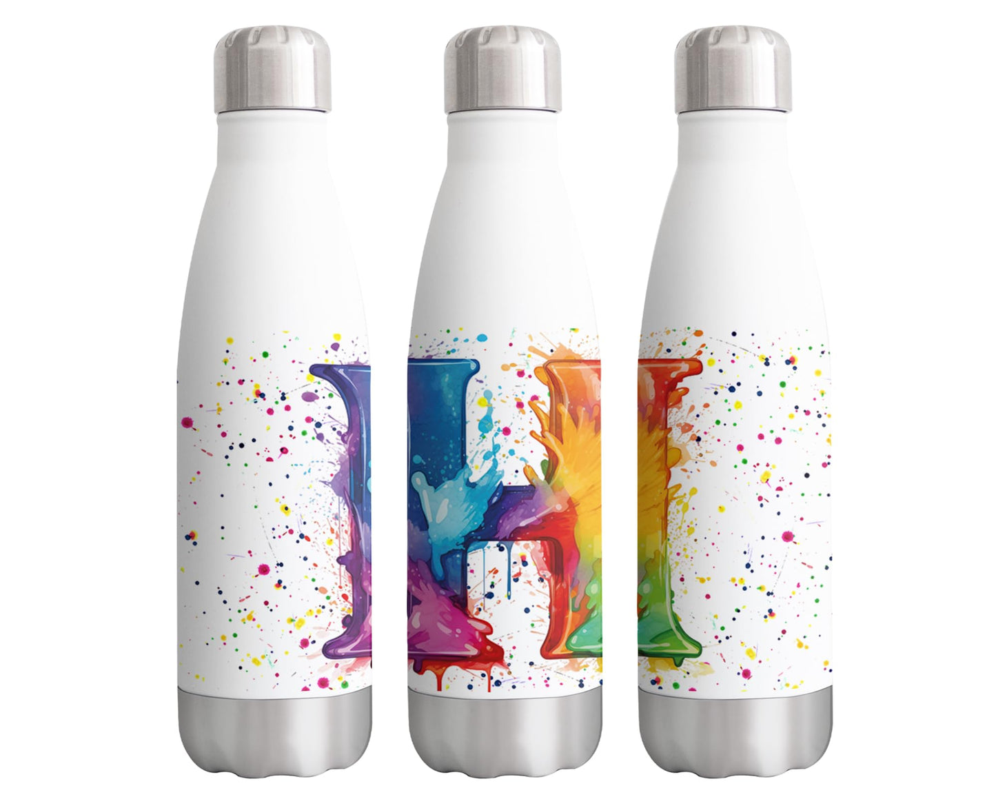 Letters Alphabet A-Z Monogram Watercolour Bottle double Wall insulated Stainless steel sport Drinks 500ml