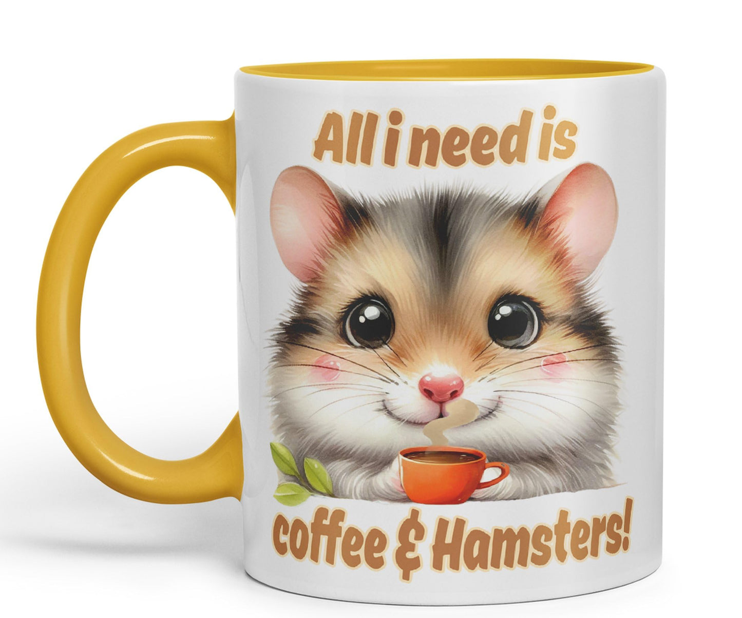 All I Needs is Coffee & Hamster Joke sarkasm Sarcastic Ceramic Coloured Mug Cup for Tea Coffee Hot Brew 330ml 11Oz Gift