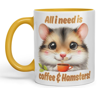 All I Needs is Coffee & Hamster Joke sarkasm Sarcastic Ceramic Coloured Mug Cup for Tea Coffee Hot Brew 330ml 11Oz Gift