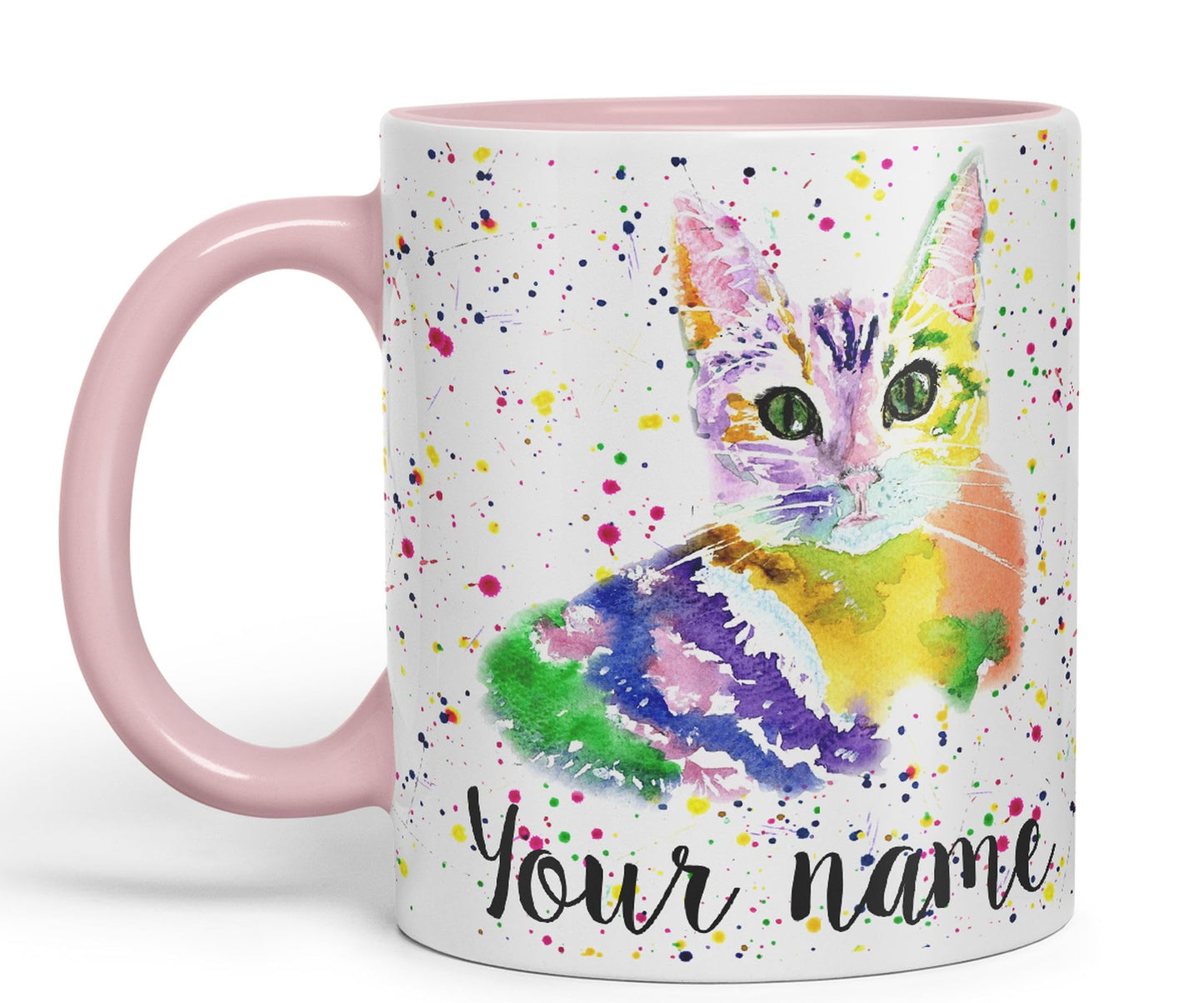 Vixar Personalised with Your Text Cat Kitten Feline Pet Animals Watercolour Art Coloured Ceramic Mug Cup Gift 330ml 11oz Custom Work Office Tea Coffee