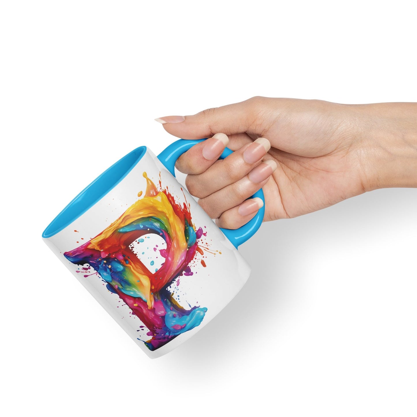 Letter P mug, Alphabet Letter P Monogram watercolour Ceramic Coloured Mug Cup for Tea Coffee Hot brew 330ml 11Oz Gift