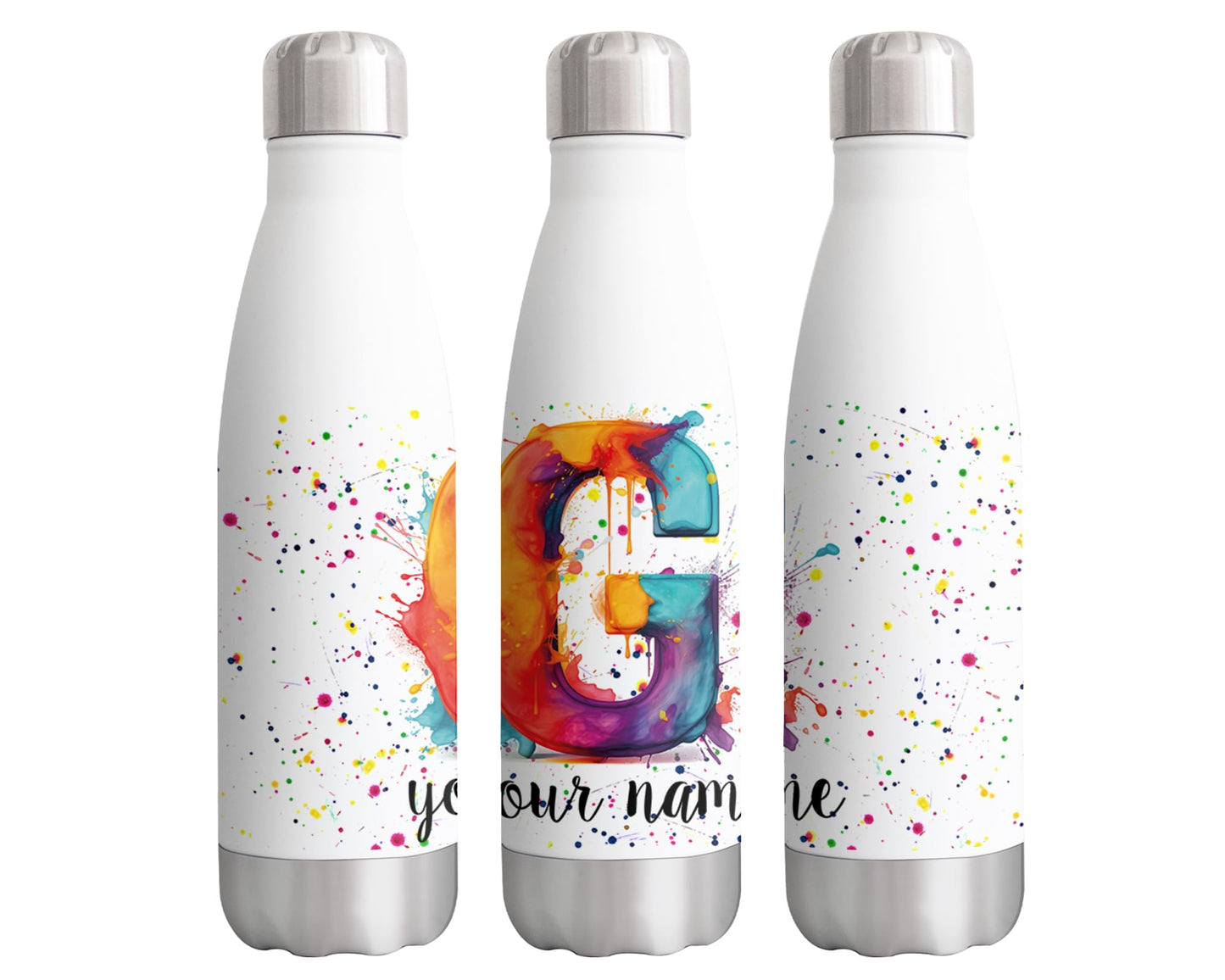 Personalised Letters A-Z Alphabet Monogram Watercolour Bottle Custom Personalized double Wall insulated Stainless steel sport Drinks 500ml