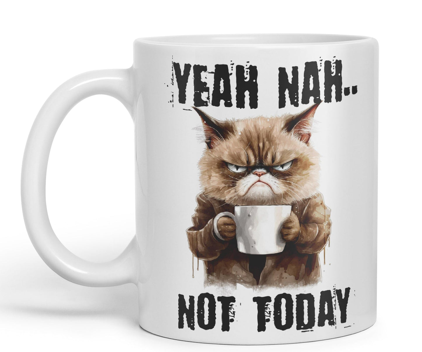 Yeah Nah.. Not Today, Cat Gift Sarcastic Joke Ceramic Coloured Mug Cup for Tea Coffee Hot Brew 330ml 11Oz