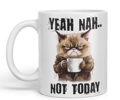 Yeah Nah.. Not Today, Cat Gift Sarcastic Joke Ceramic Coloured Mug Cup for Tea Coffee Hot Brew 330ml 11Oz