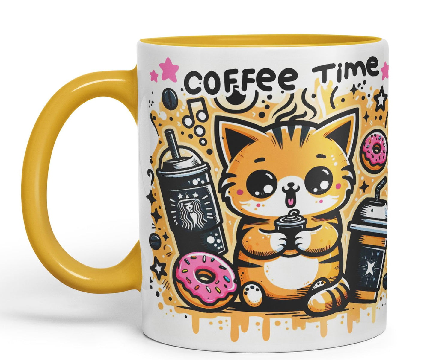 Coffee Time cat Kitten Joke sarkasm Sarcastic Ceramic Coloured Mug Cup for Tea Coffee Hot Brew 330ml 11Oz Gift V1Y