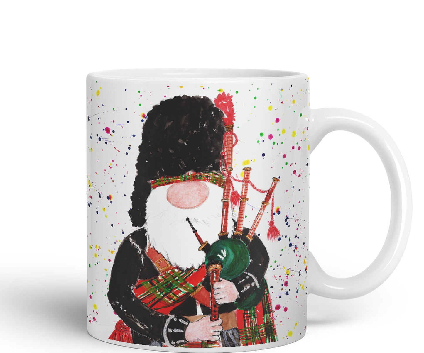 Vixar Scottish Bagpiping Gonk Tomte Watercolour Art Coloured Ceramic 330 ml Mug Cup Gift Birthday Work Office Tea Coffee