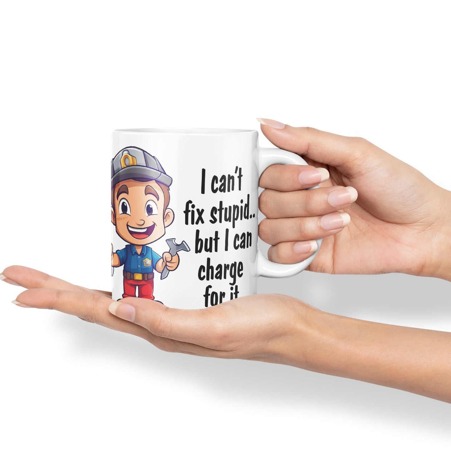 I Can't fix Stupid.. But I can Charge for it, Joke Sarcastic Ceramic Coloured Mug Cup for Tea Coffee Hot Brew 330ml 11Oz