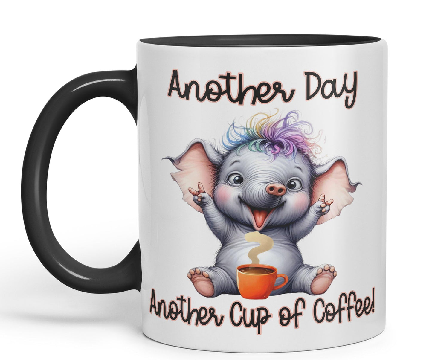 Another Day, Another Cup of Coffee Elephant cat Joke sarkasm Sarcastic Ceramic Coloured Mug Cup for Tea Coffee Hot Brew 330ml 11Oz Gift