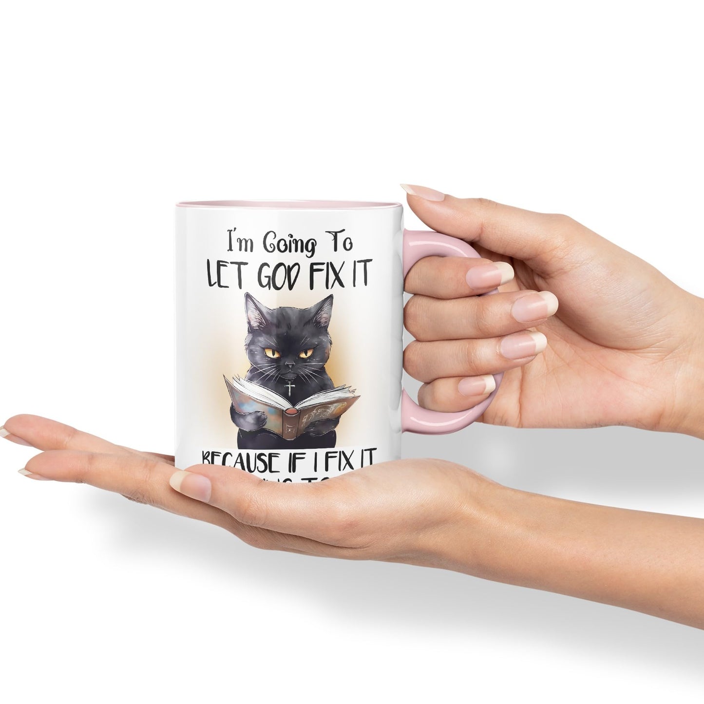 Vixar I'm Going to LET GOD FIX IT, Cats Sarcastic Joke Ceramic Coloured Mug Cup for Tea Coffee Hot Brew 330ml 11Oz