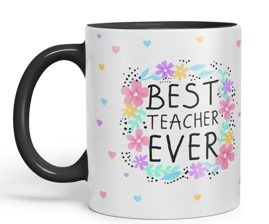 Vixar Best Teacher Ever Flowers, Ceramic 330 ml 11oz Coloured Mug Cup, Teacher Gift from Kids, School Gift, end of Year for Coffee Tea (T4)