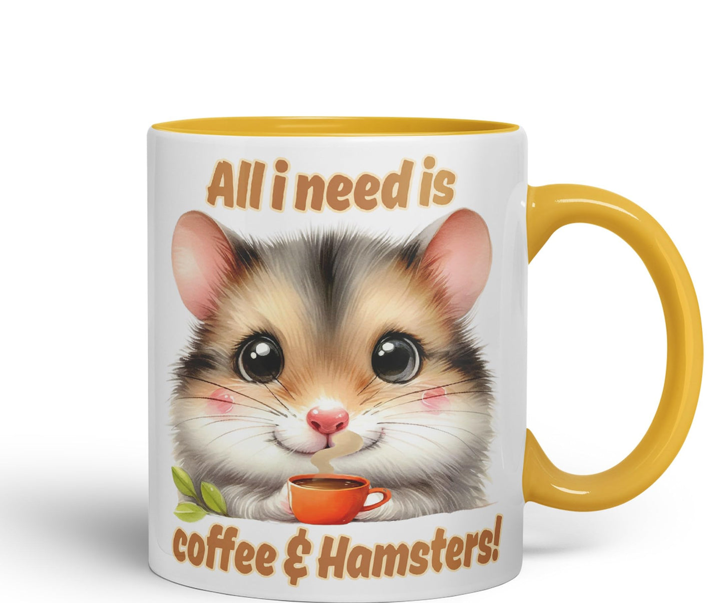 All I Needs is Coffee & Hamster Joke sarkasm Sarcastic Ceramic Coloured Mug Cup for Tea Coffee Hot Brew 330ml 11Oz Gift