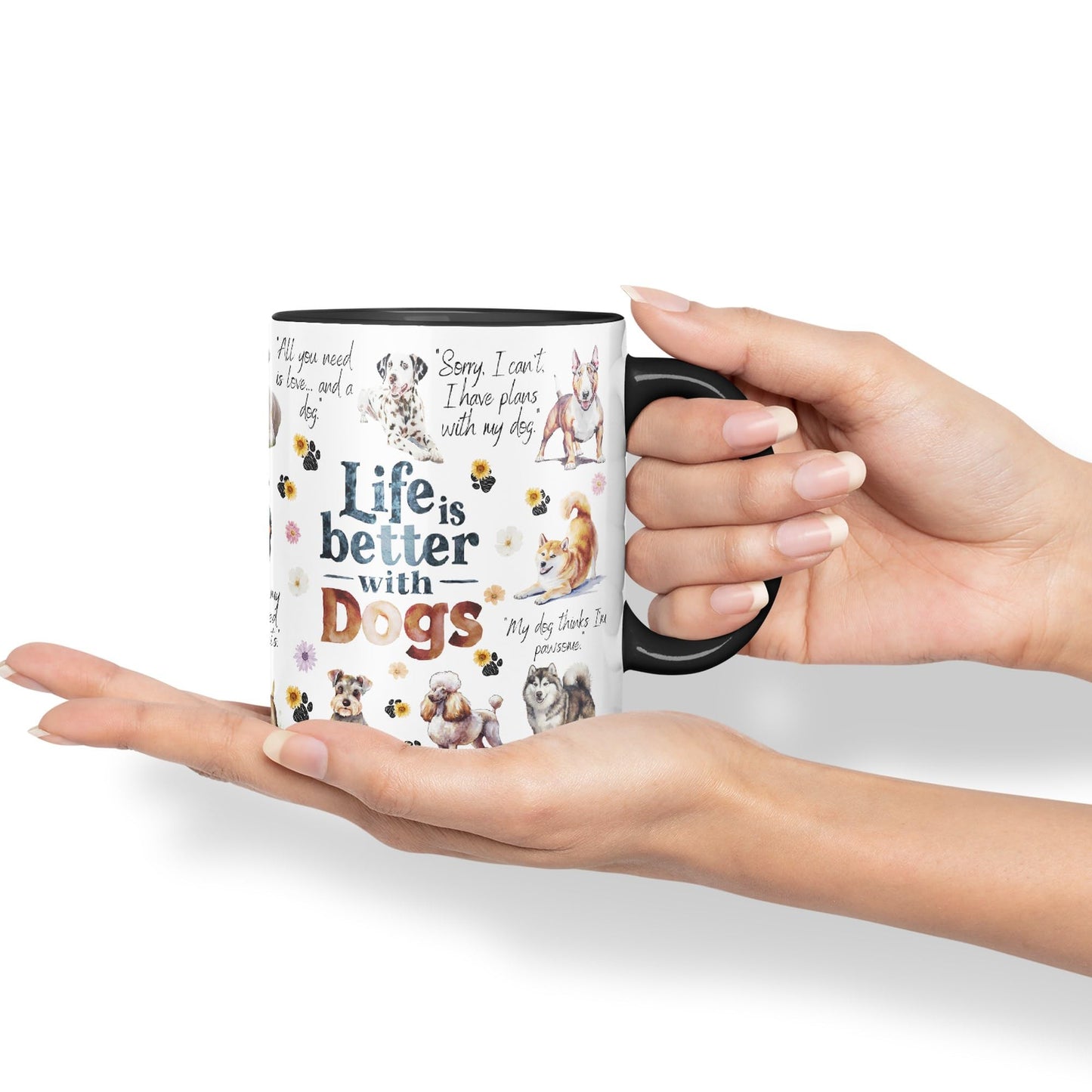 Life is better with Dogs joke pets Ceramic Coloured Mug Cup for Tea Coffee Hot brew 330ml 11Oz Gift