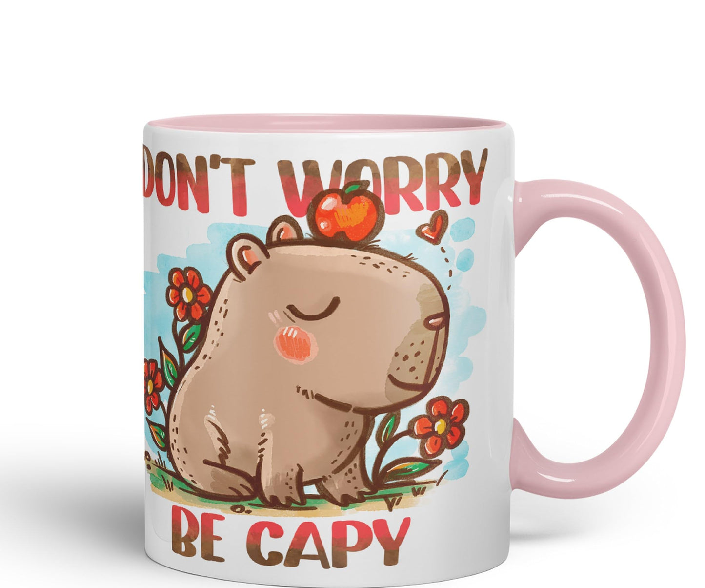 Vixar Capybara Don't Worry Be Capy Kawaii Joke Coloured Ceramic Mug Cup Gift 330ml 11oz Work Office Tea Coffee