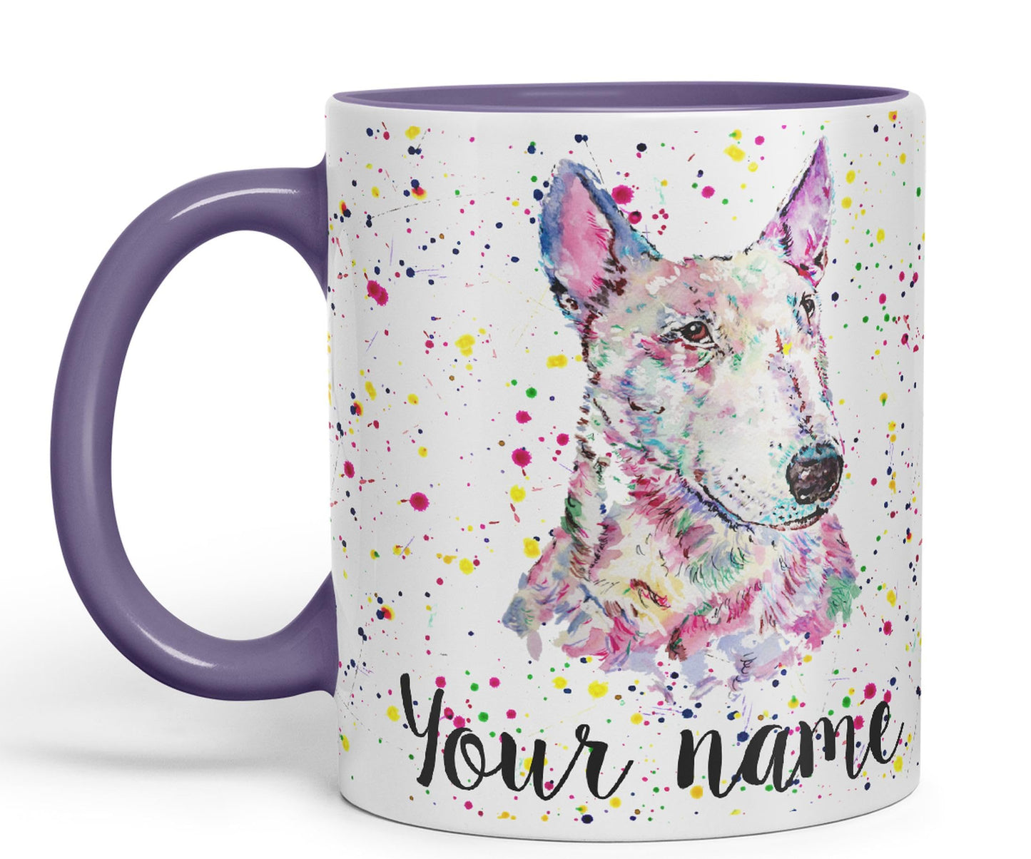 Vixar Personalised with Your Text Bully English Bull Terrier Dog Pet Animals Watercolour Art Coloured Ceramic Mug Cup Gift 330ml 11oz Custom Work Office Tea Coffee