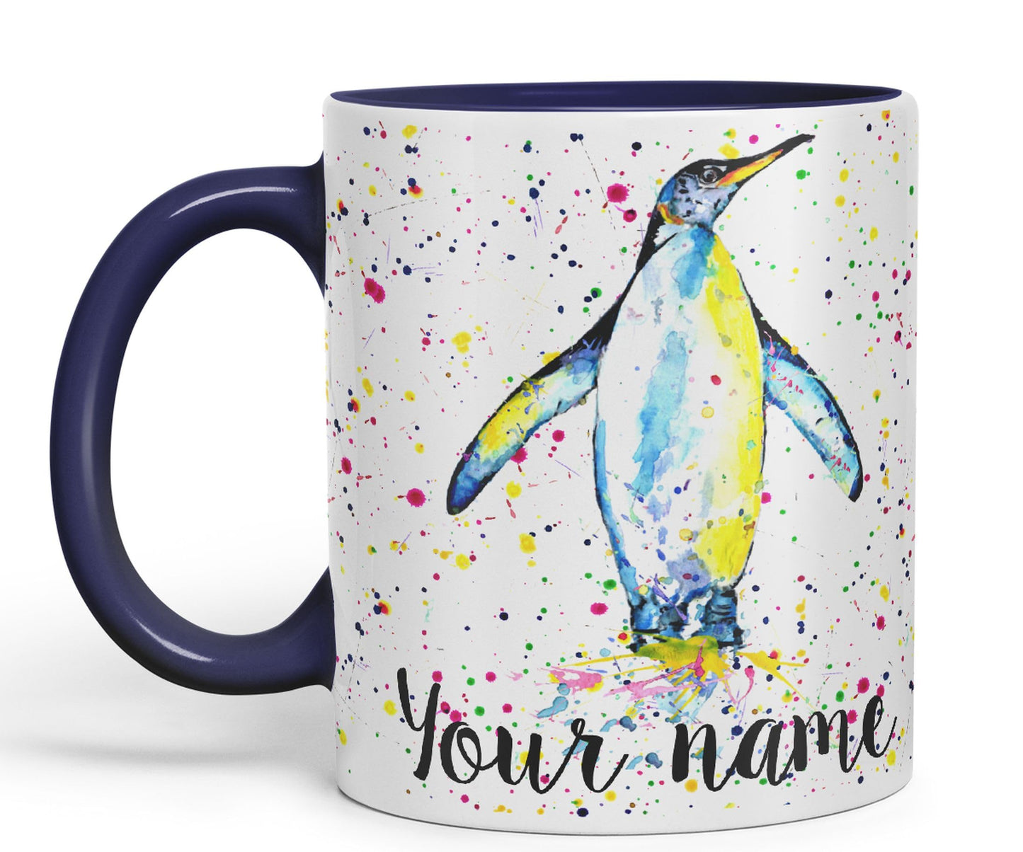 Vixar Personalised with Your Text Penguins Bird Watercolour Art Coloured Ceramic Mug Cup Gift 330ml 11oz Custom Work Office Tea Coffee (O1)