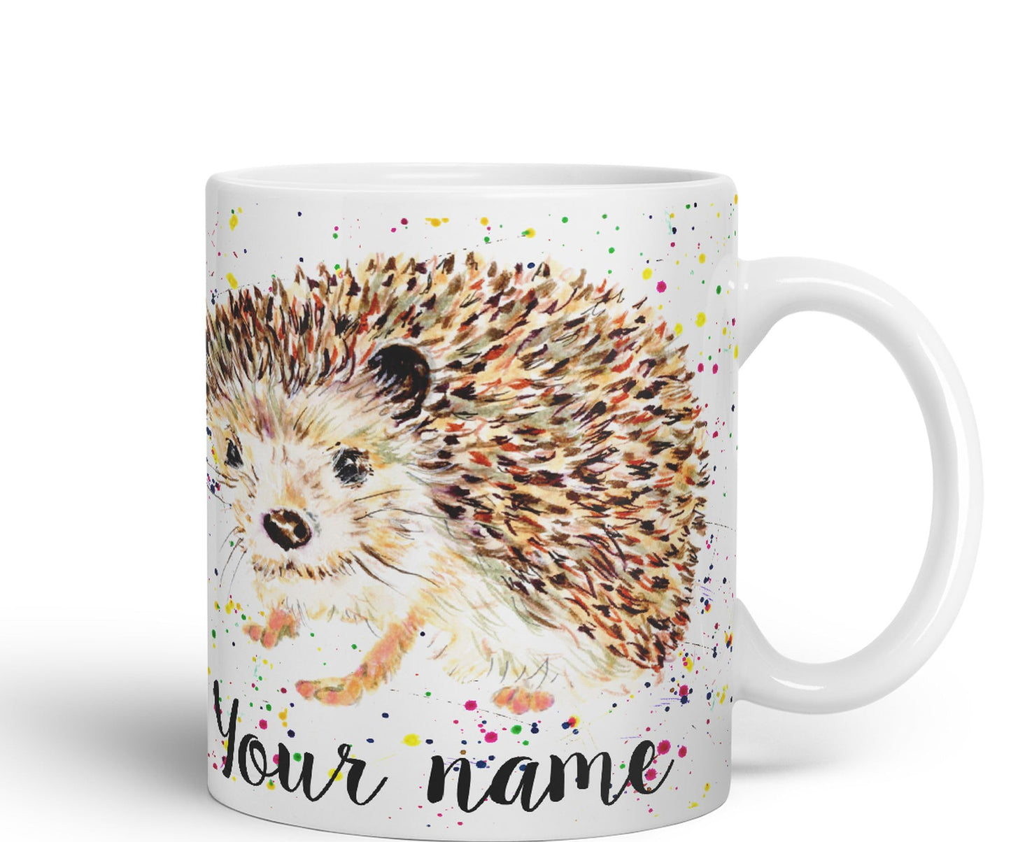 Vixar Personalised with Your Text Hedgehog British Wildlife Watercolour Art Coloured Ceramic Mug Cup Gift 330ml 11oz Custom Work Office Tea Coffee (h2)