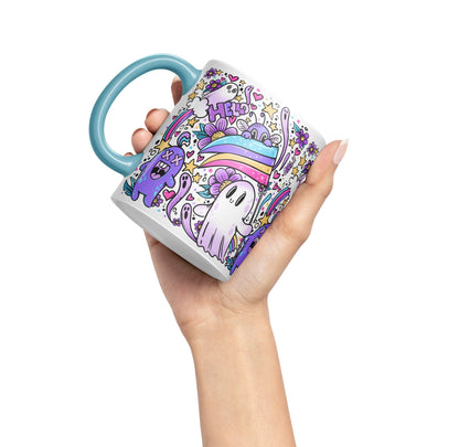 Vixar Hello Cool Kawaii Ghosts Coloured Ceramic Mug Cup Gift 330ml 11oz Work Office Tea Coffee