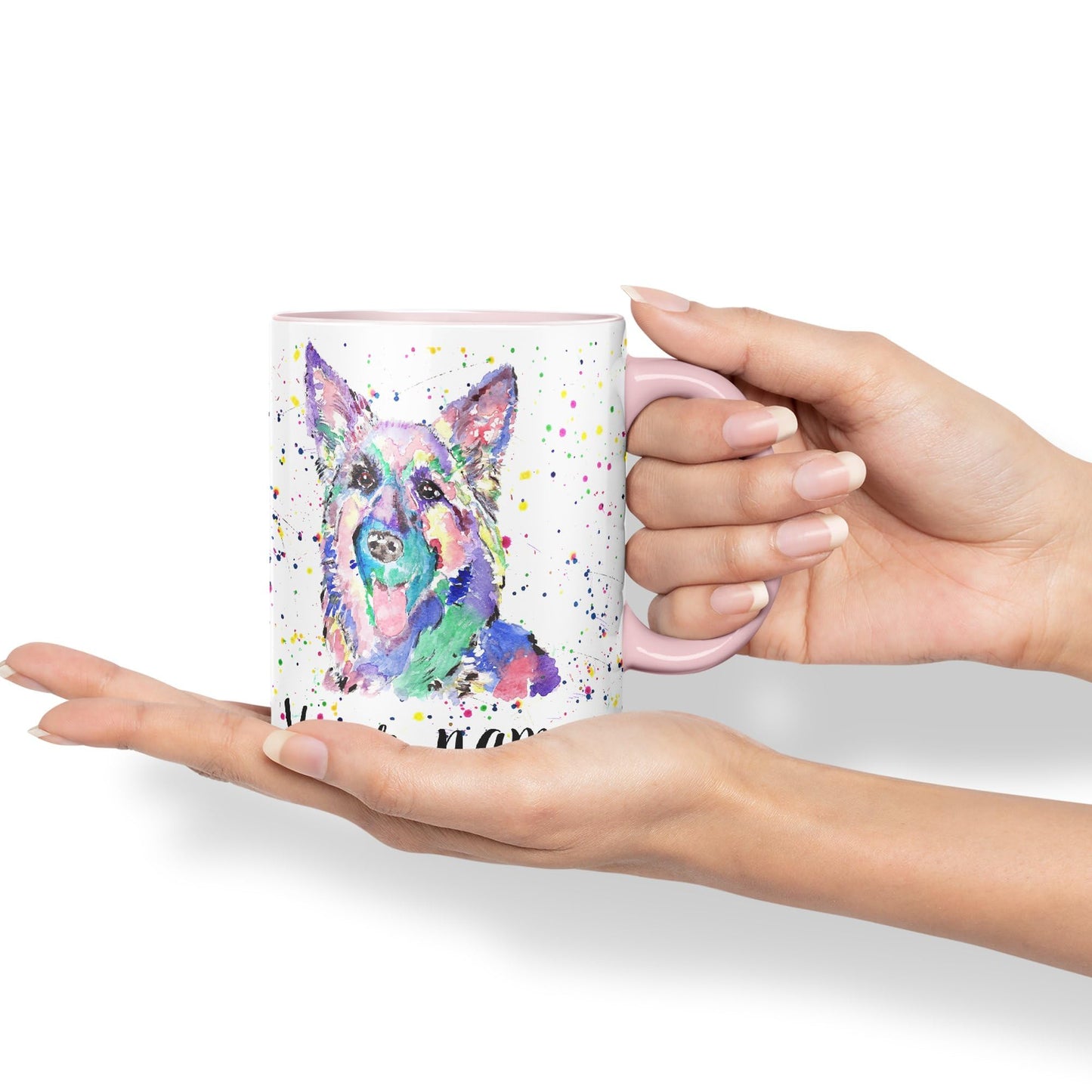 Vixar Personalised with Your Text German Shepherd Dog Pet Animals Watercolour Art Coloured Ceramic Mug Cup Gift 330ml 11oz Custom Work Office Tea Coffee