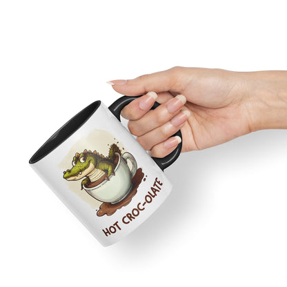 Hot Croc-olate, hot Chocolate Crocodile Joke sarkasm Sarcastic Ceramic Coloured Mug Cup for Tea Coffee Hot Brew 330ml 11Oz Gift