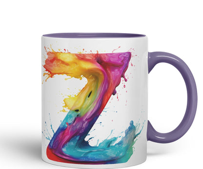 Letter Z mug, Alphabet Letter Z Monogram watercolour Ceramic Coloured Mug Cup for Tea Coffee Hot brew 330ml 11Oz Gift