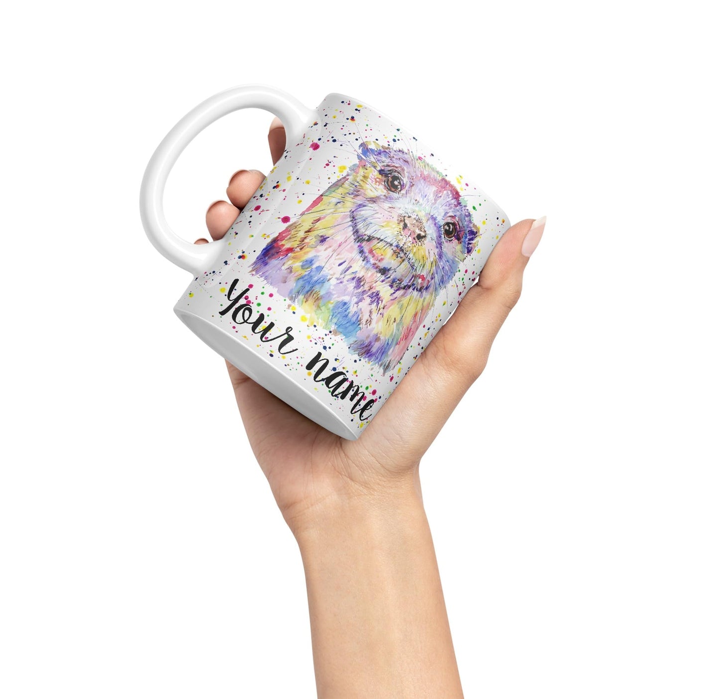 Vixar Personalised with Your Text Otter Animal Watercolour Art Coloured Ceramic Mug Cup Gift 330ml 11oz Custom Work Office Tea Coffee