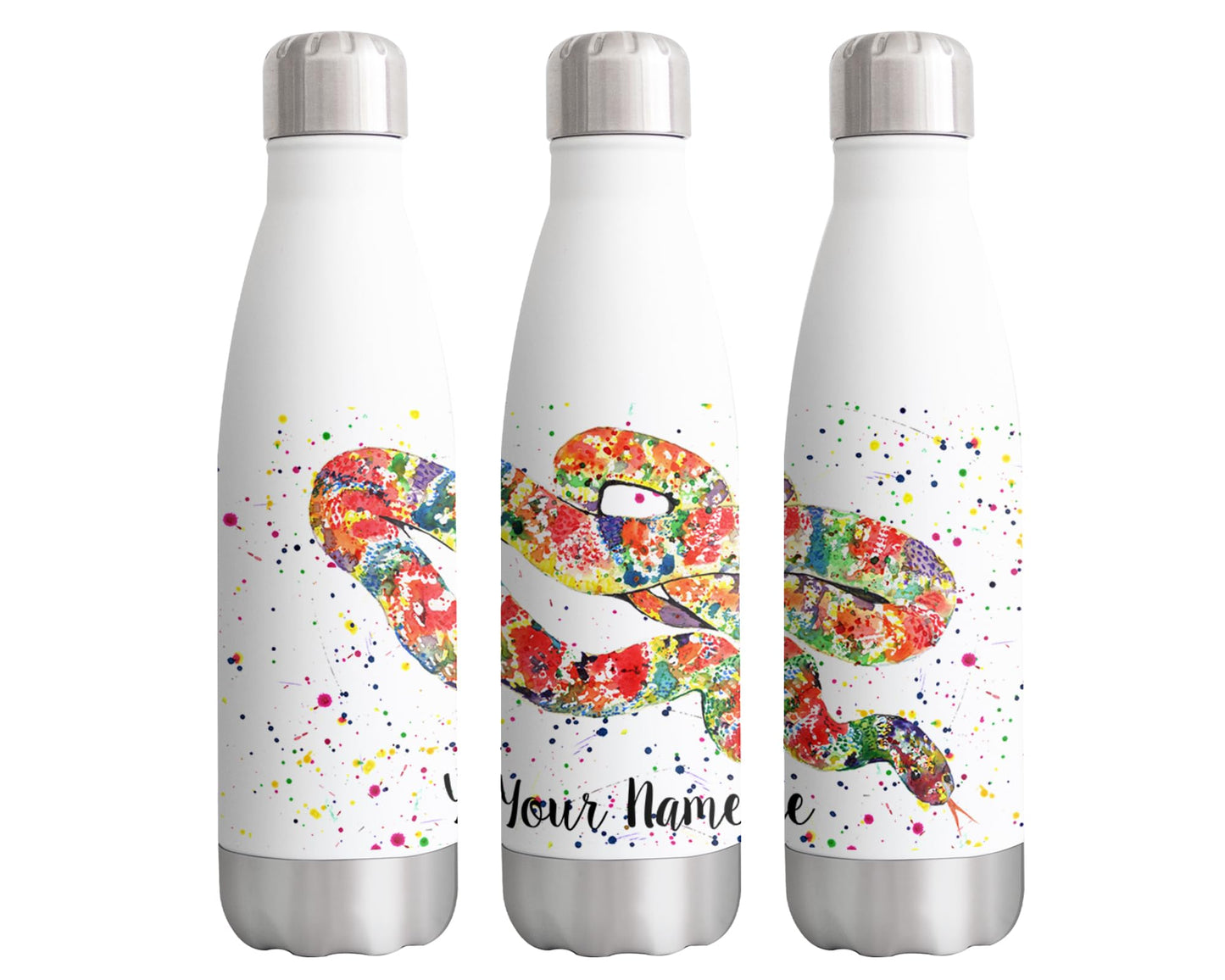 Vixar Snake Personalised Custom Bottle with your Text/name Reptile animals Watercolour Bottle Double Wall Insulated Stainless Steel Sport Drinks 500ml