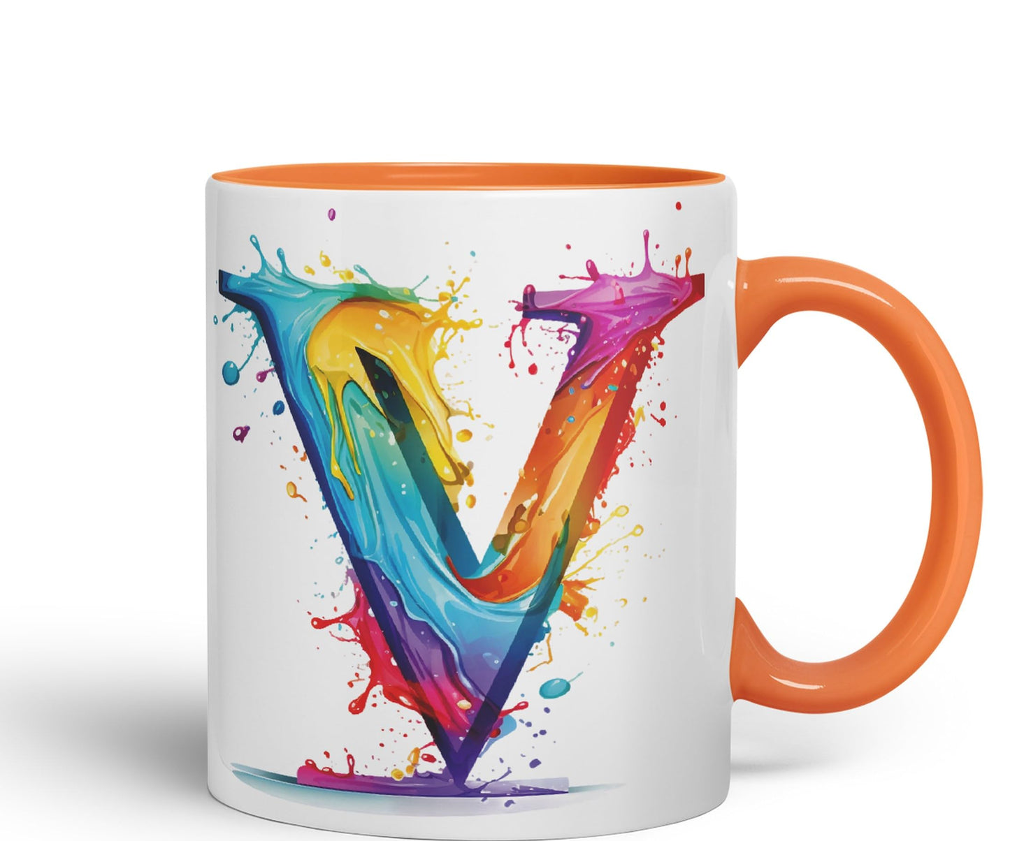 Letter V mug, Alphabet Letter V Monogram watercolour Ceramic Coloured Mug Cup for Tea Coffee Hot brew 330ml 11Oz Gift