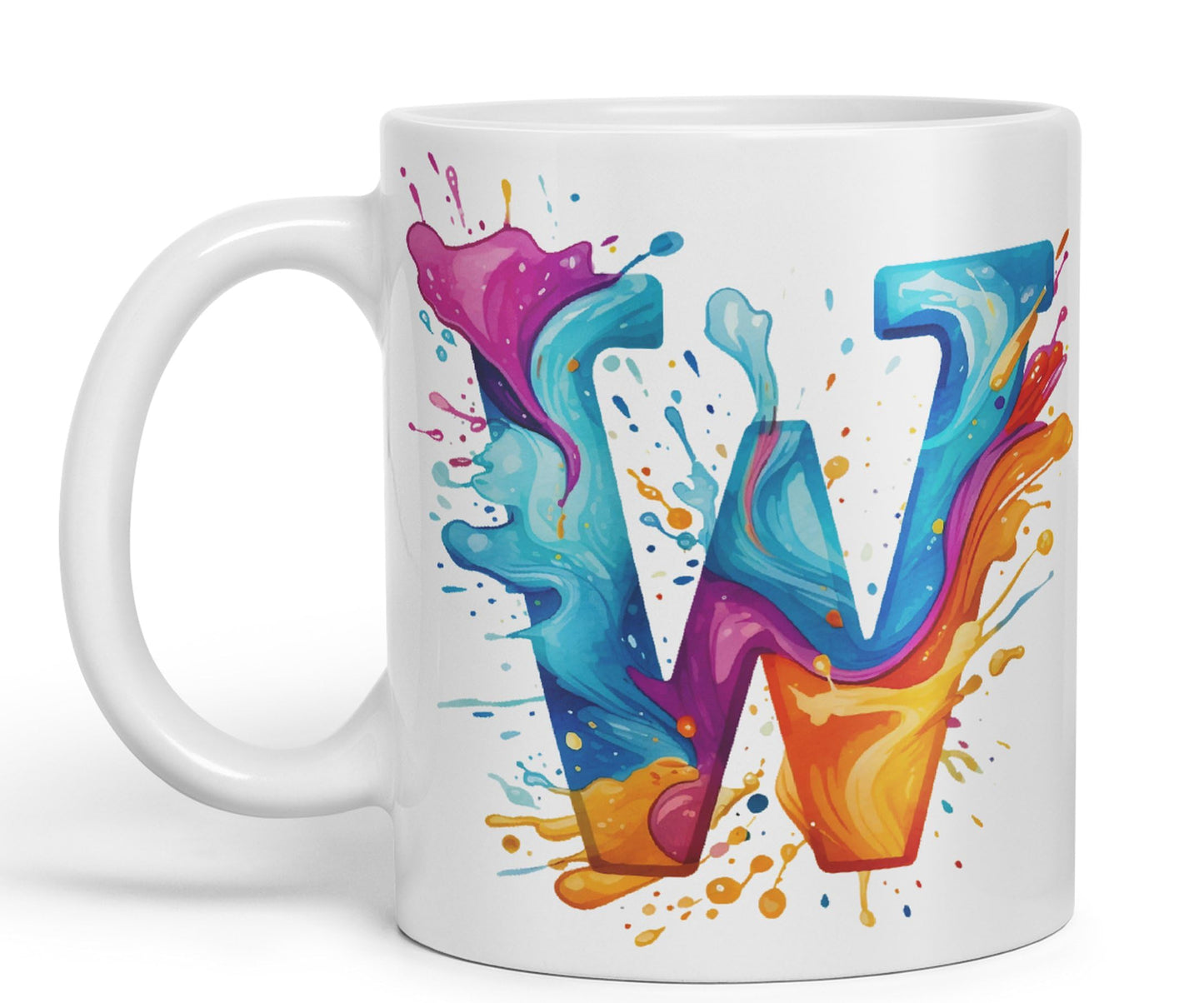 Letter W mug, Alphabet Letter W Monogram watercolour Ceramic Coloured Mug Cup for Tea Coffee Hot brew 330ml 11Oz Gift