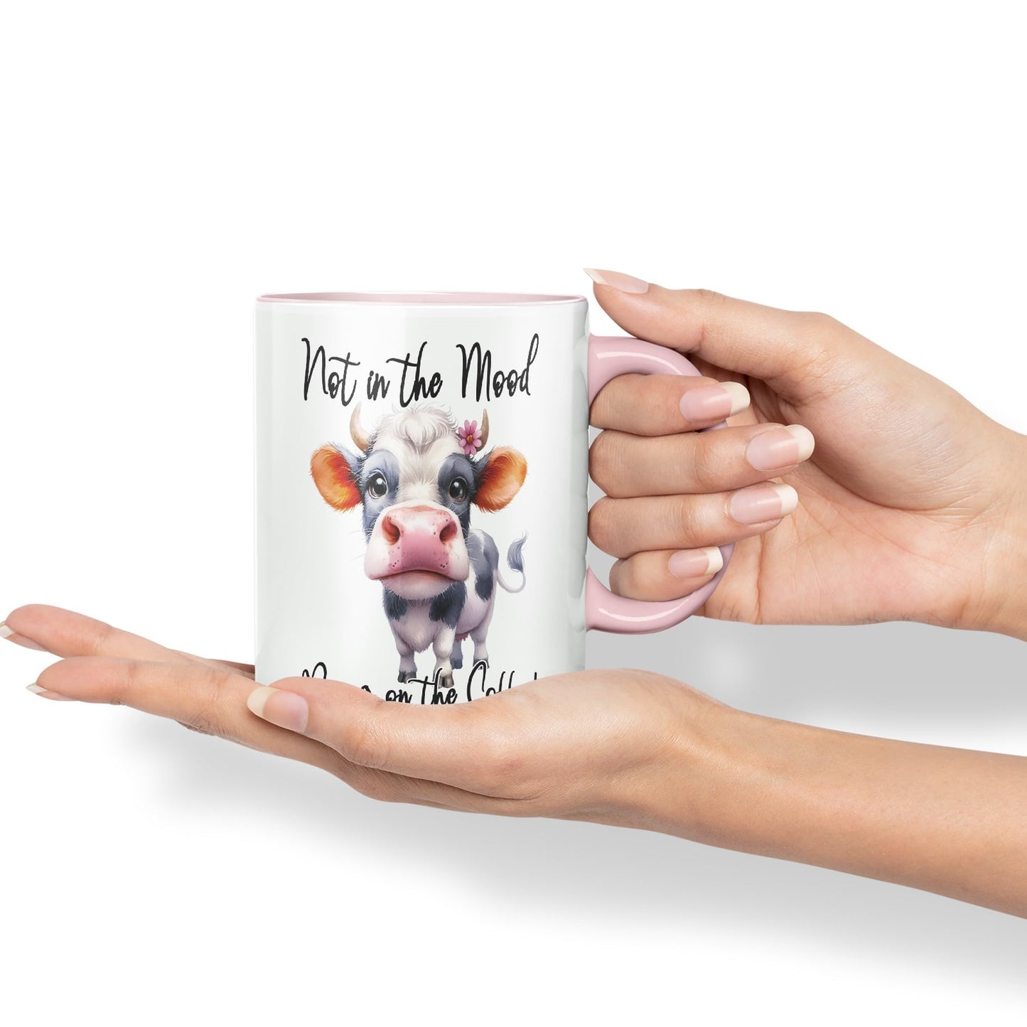 Not in The Mood Bring on The Coffee Cow Joke sarkasm Sarcastic Ceramic Coloured Mug Cup for Tea Coffee Hot Brew 330ml 11Oz Gift