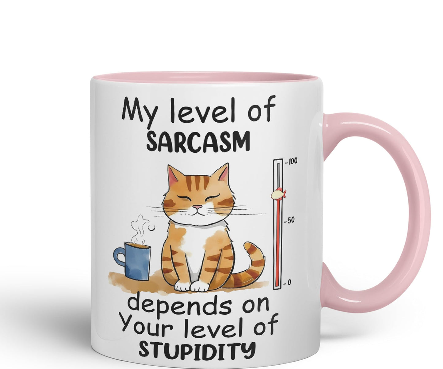 My Level of Sarcasm Depends on Your Level of Stupidity Cat Joke Ceramic Coloured Mug Cup for Tea Coffee Hot Brew 330ml 11Oz