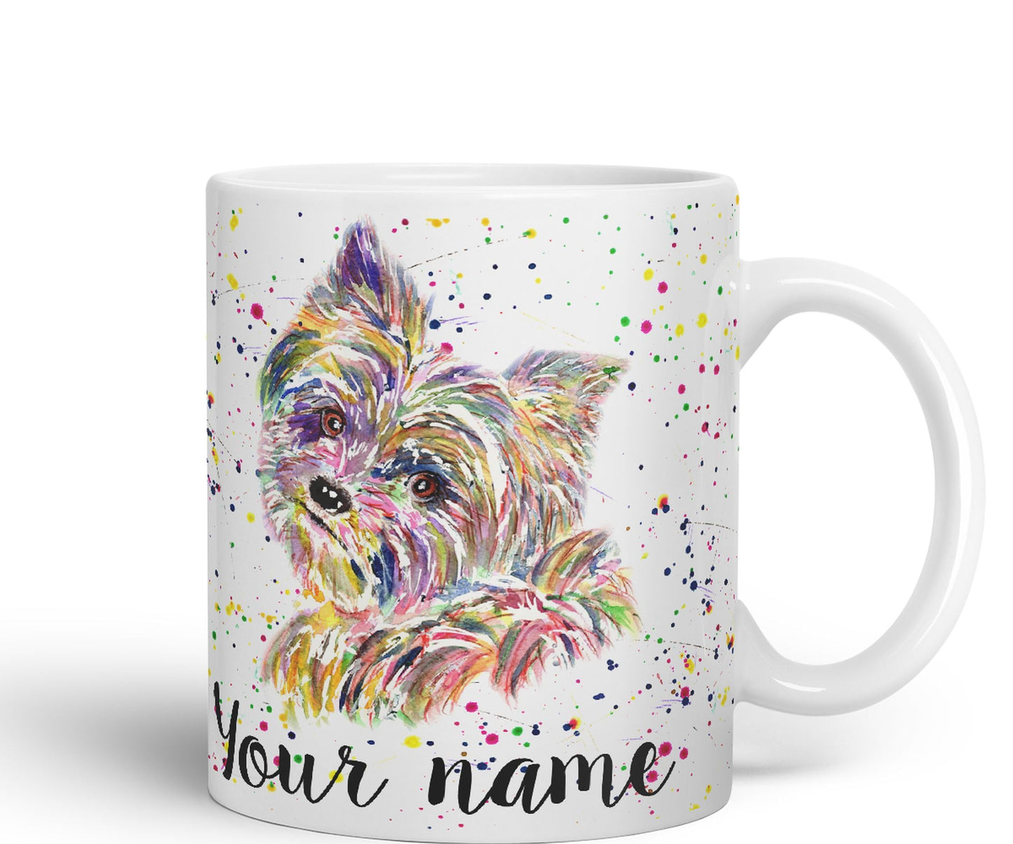 Vixar Personalised with Your Text Yorkshire Terrier Yorkie York Dog Pet Animals Watercolour Art Coloured Ceramic Mug Cup Gift 330ml 11oz Custom Work Office Tea Coffee (O2)