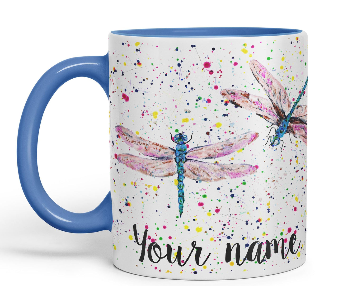 Vixar Personalised with Your Text Dragonflies Dragonfly Insect Animals Watercolour Art Coloured Ceramic Mug Cup Gift 330ml 11oz Custom Work Office Tea Coffee