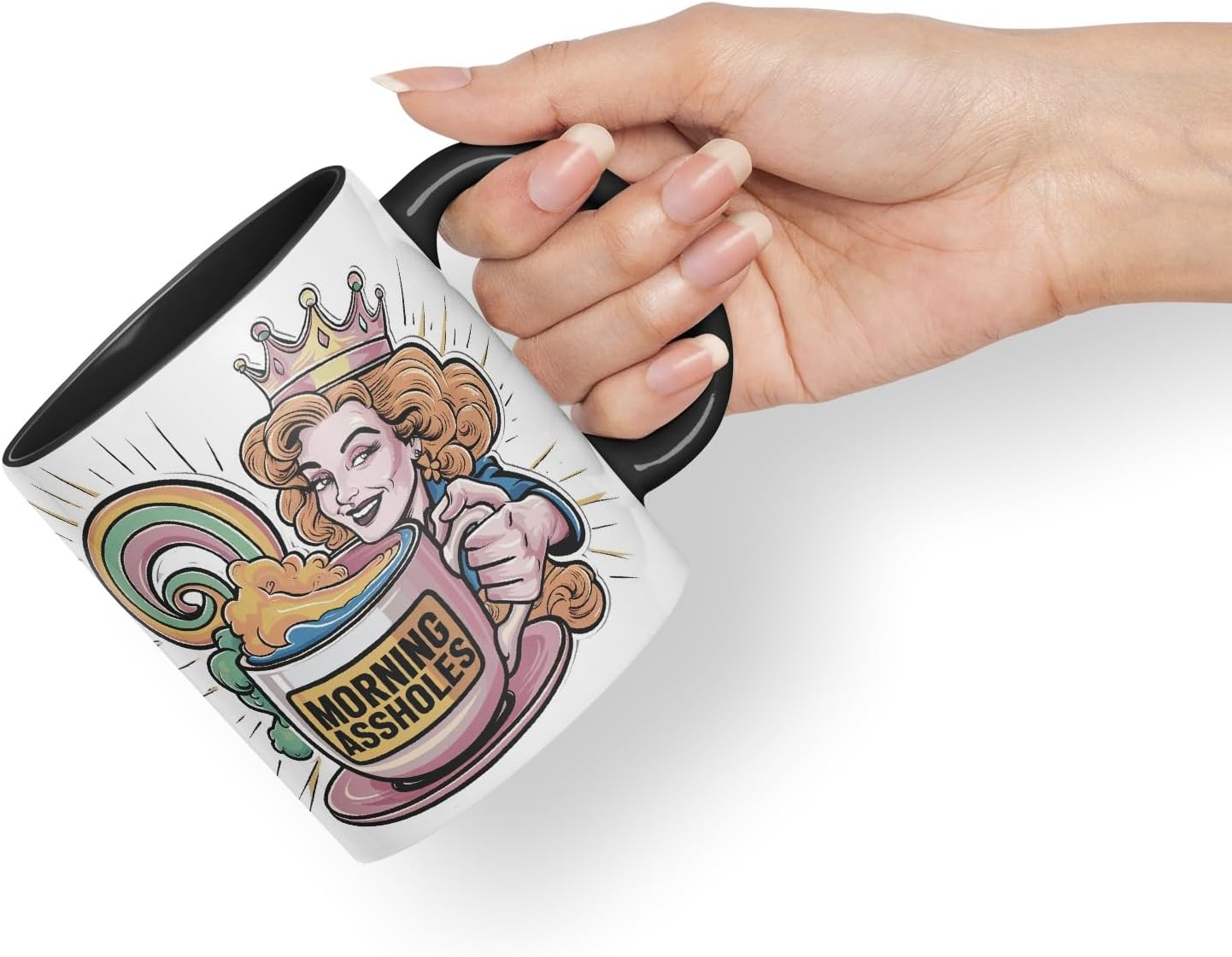 Vixar Morning Assholes – Coloured Ceramic Mug Cup Gift, 11oz (Black)